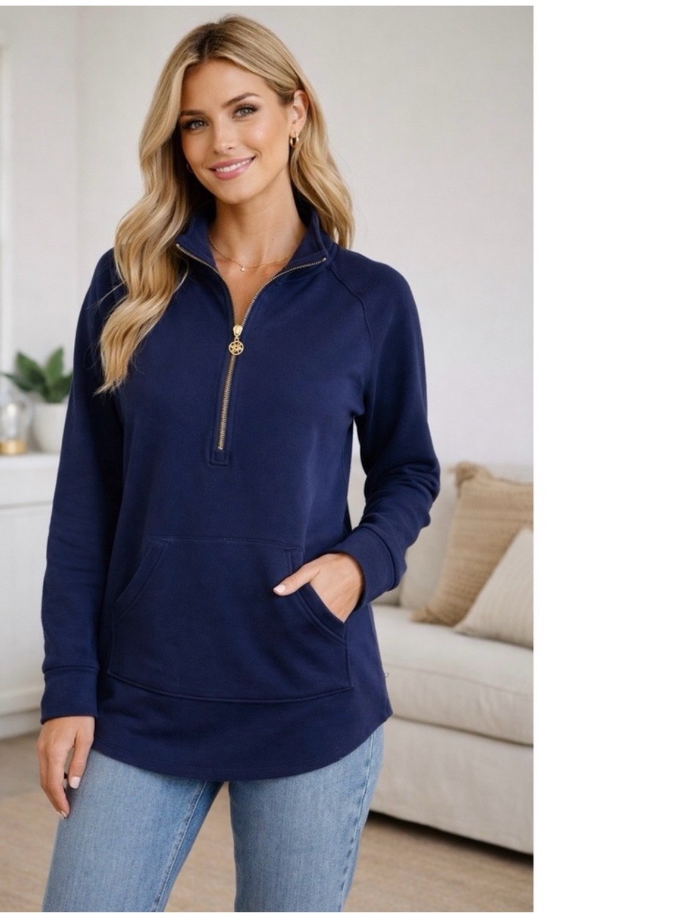 Lilly Pulitzer  Navy Half-Zip Pullover Top XXL EUC